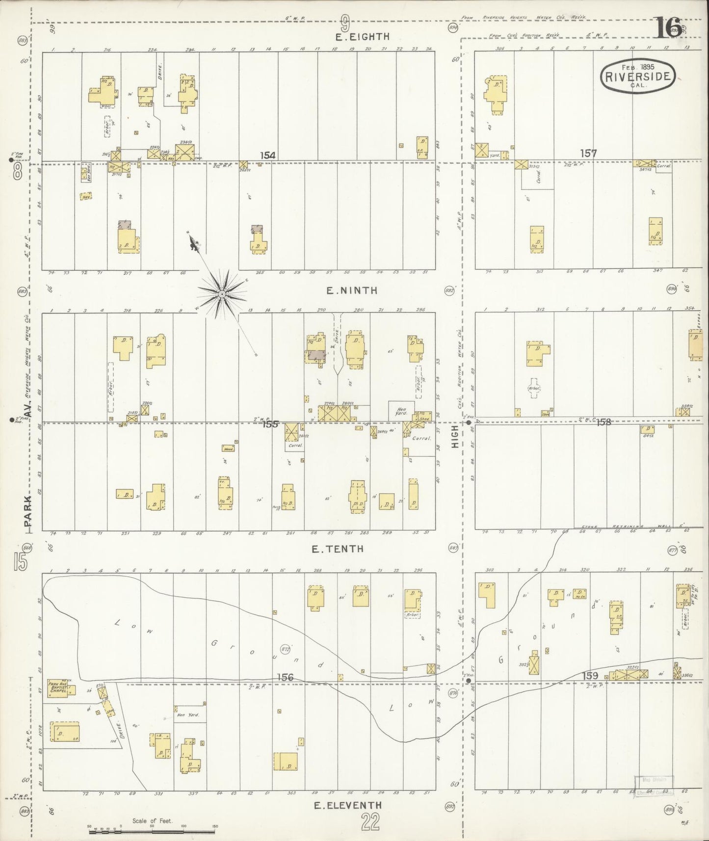Sanborn Fire Insurance Map from Riverside, Riverside County, California (1895), Sheet #0016 - Complete Map Set gallery image, historic Sanborn map, vintage wall art, California California