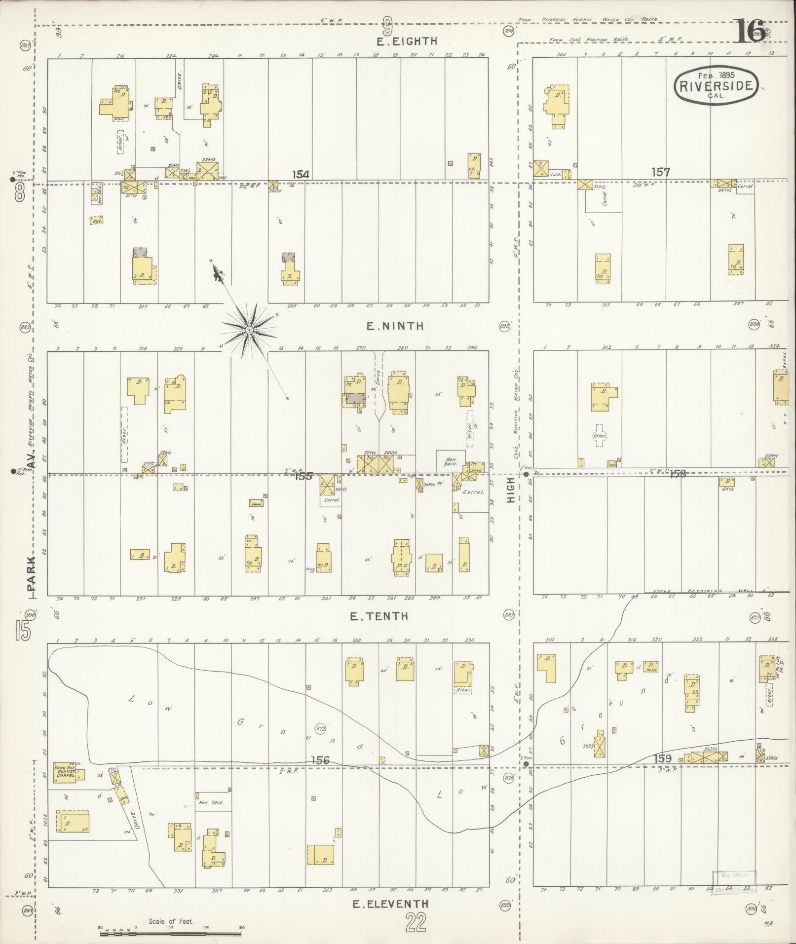Sanborn Fire Insurance Map from Riverside, Riverside County, California (1895), Sheet #0016 - Complete Map Set gallery image, historic Sanborn map, vintage wall art, California California