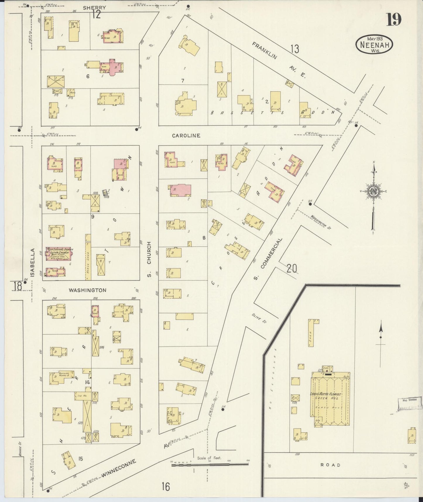 Sanborn Fire Insurance Map from Neenah, Winnebago County, Wisconsin (1913), Sheet #0019 - Complete Map Set gallery image, historic Sanborn map, vintage wall art, Wisconsin Wisconsin