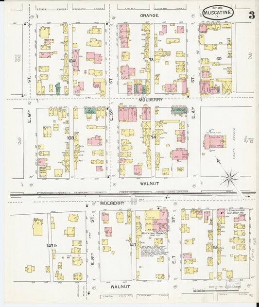 Sanborn Fire Insurance Map from Muscatine, Musactine County, Iowa (1892), Sheet #0003 - Historic Sanborn Fire Insurance Map Print, vintage old map wall art