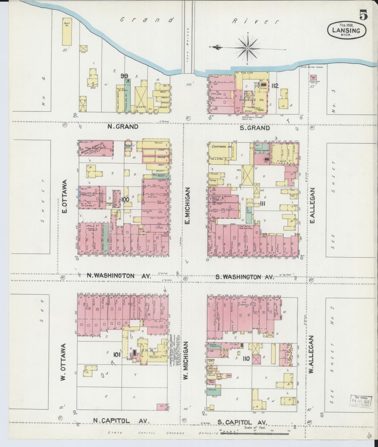 Sanborn Fire Insurance Map from Lansing, Ingham County, Michigan (1892), Sheet #0005 - Complete Map Set gallery image, historic Sanborn map, vintage wall art, Michigan Michigan
