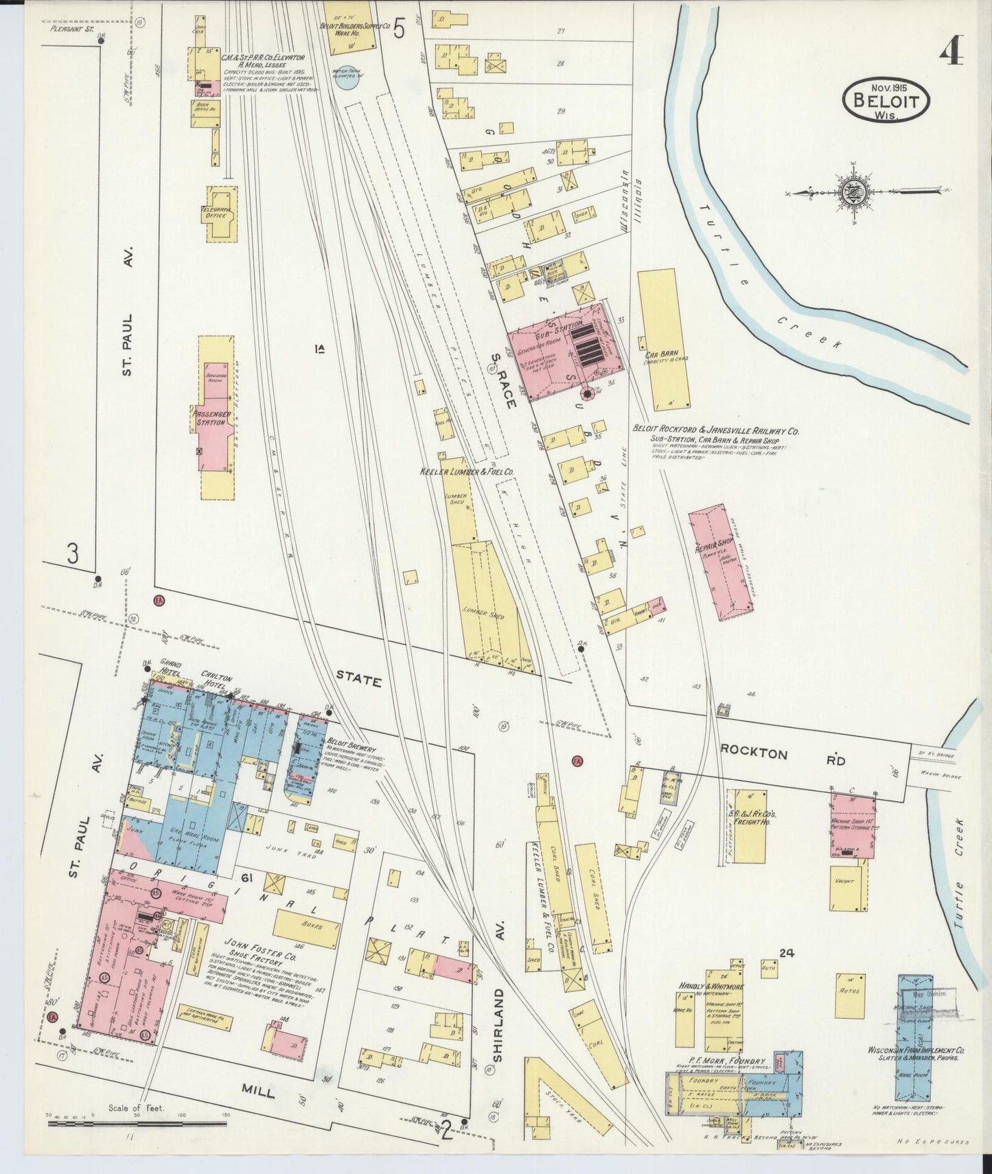Sanborn Fire Insurance Map from Beloit, Rock County, Wisconsin (1915), Sheet #0004 - Complete Map Set gallery image, historic Sanborn map, vintage wall art, Wisconsin Wisconsin
