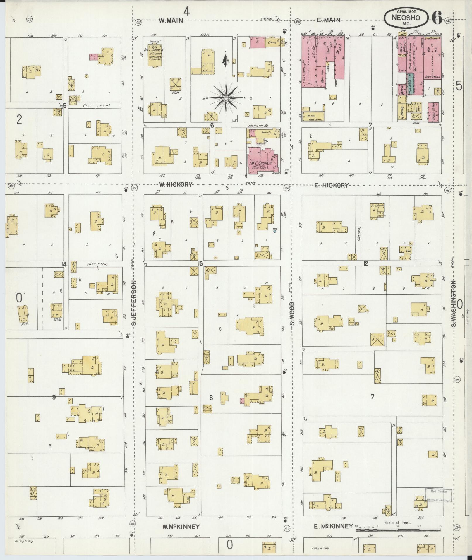 Sanborn Fire Insurance Map from Neosho, Newton County, Missouri (1902), Sheet #0006 - Complete Map Set gallery image, historic Sanborn map, vintage wall art, Missouri Missouri