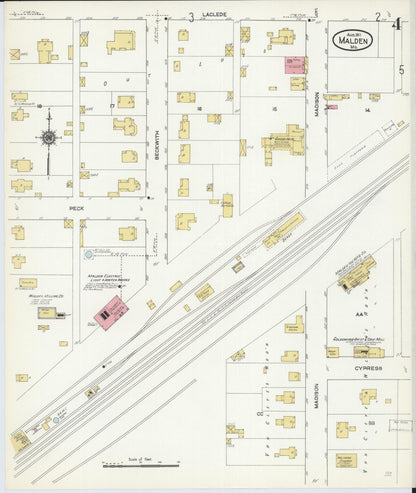 Sanborn Fire Insurance Map from Malden, Dunklin County, Missouri (1911), Sheet #0004 - Historic Sanborn Fire Insurance Map Print, vintage old map wall art, antique decor, genealogy gift, Missouri Missouri map