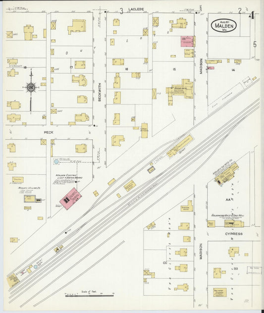 Sanborn Fire Insurance Map from Malden, Dunklin County, Missouri (1911), Sheet #0004 - Historic Sanborn Fire Insurance Map Print, vintage old map wall art, antique decor, genealogy gift, Missouri Missouri map