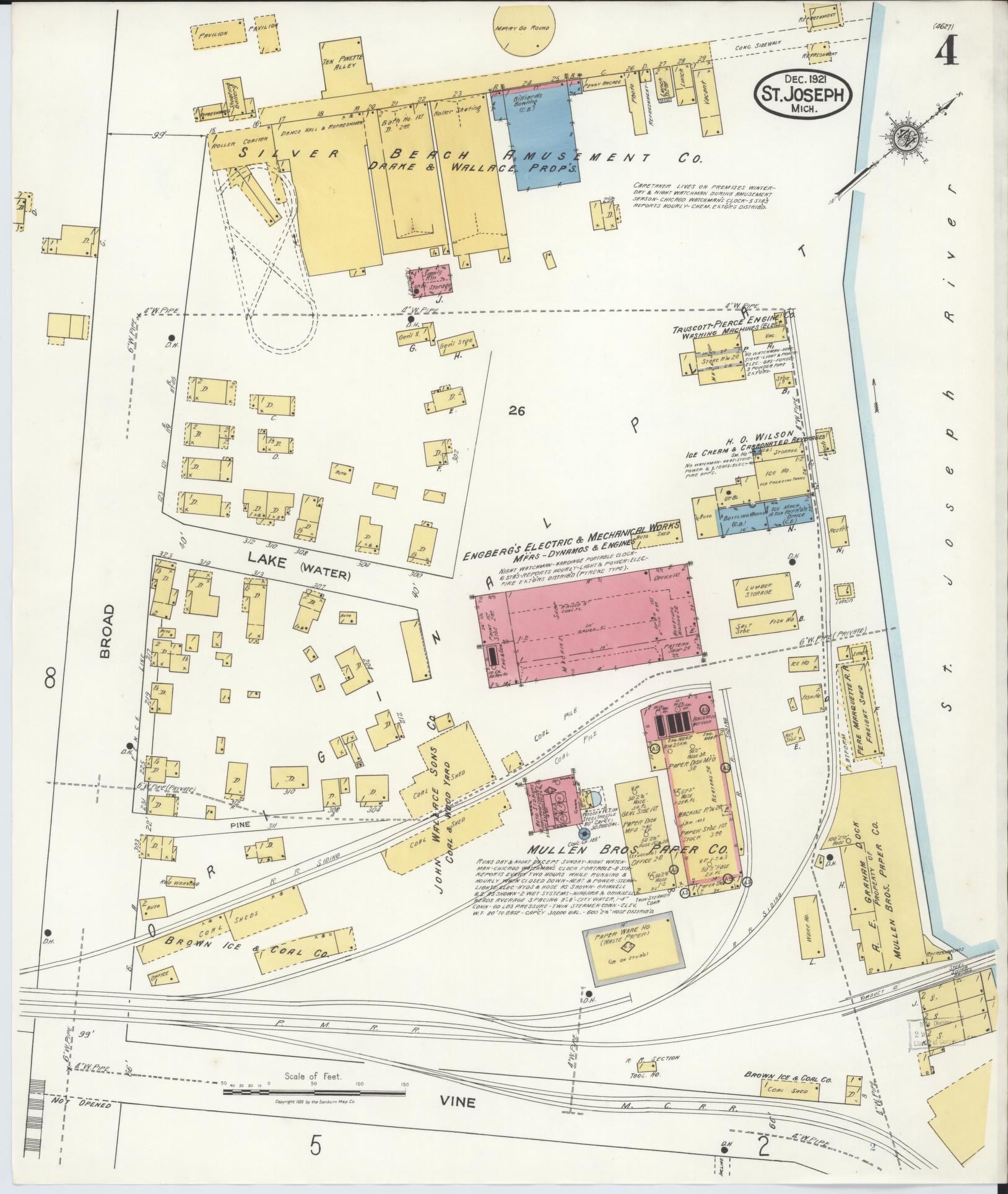 Sanborn Fire Insurance Map from Saint Joseph, Berrien County, Michigan (1921), Sheet #0004 - Complete Map Set gallery image, historic Sanborn map, vintage wall art, Michigan Michigan