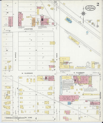 Sanborn Fire Insurance Map from Carthage, Jasper County, Missouri (1915), Sheet #0002 - Complete Map Set gallery image, historic Sanborn map, vintage wall art, Missouri Missouri