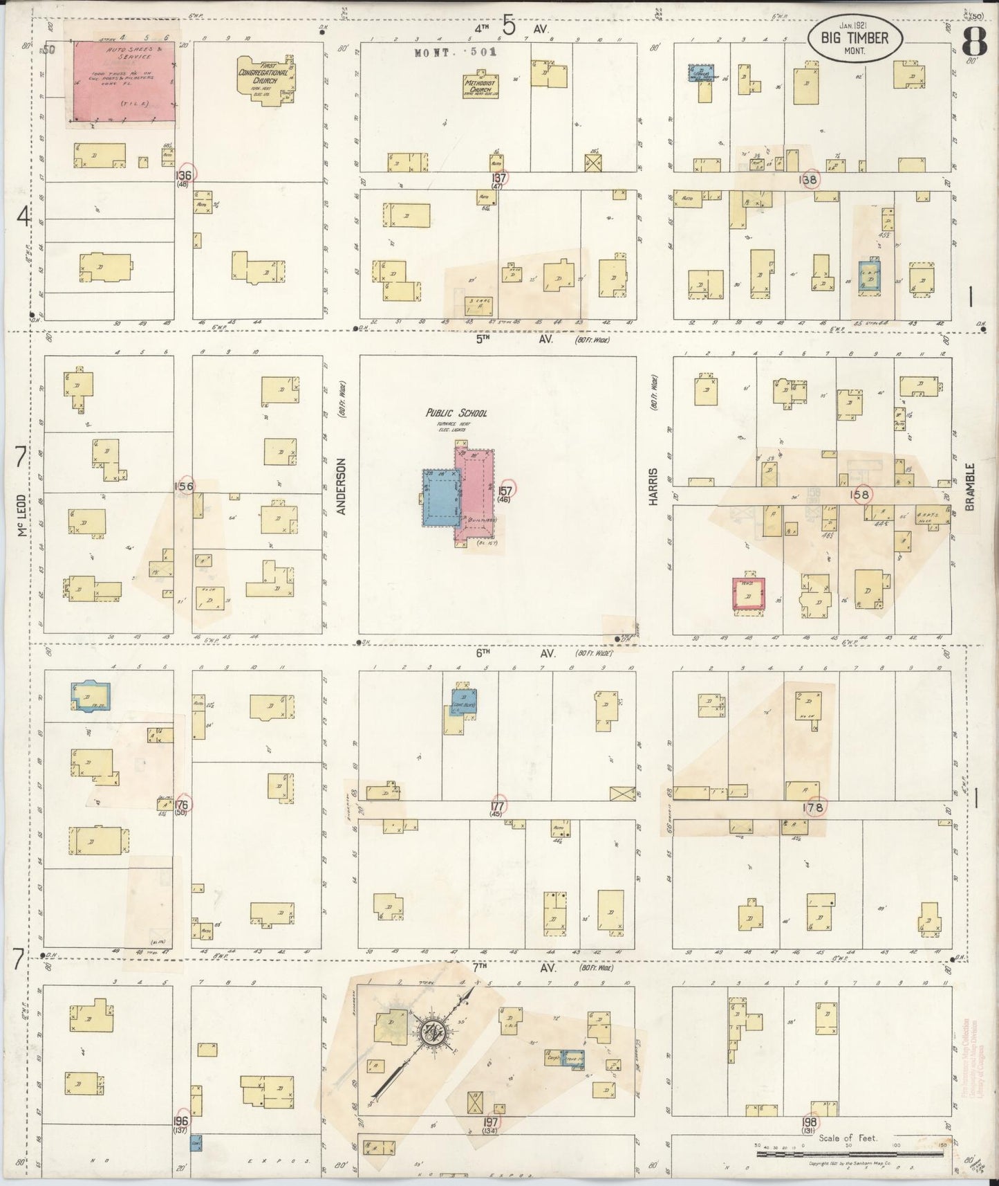 Sanborn Fire Insurance Map from Big Timber, Sweet Grass County, Montana (1938), Sheet #0008 - Historic Sanborn Fire Insurance Map Print, vintage old map wall art, antique decor, genealogy gift, Montana Montana map