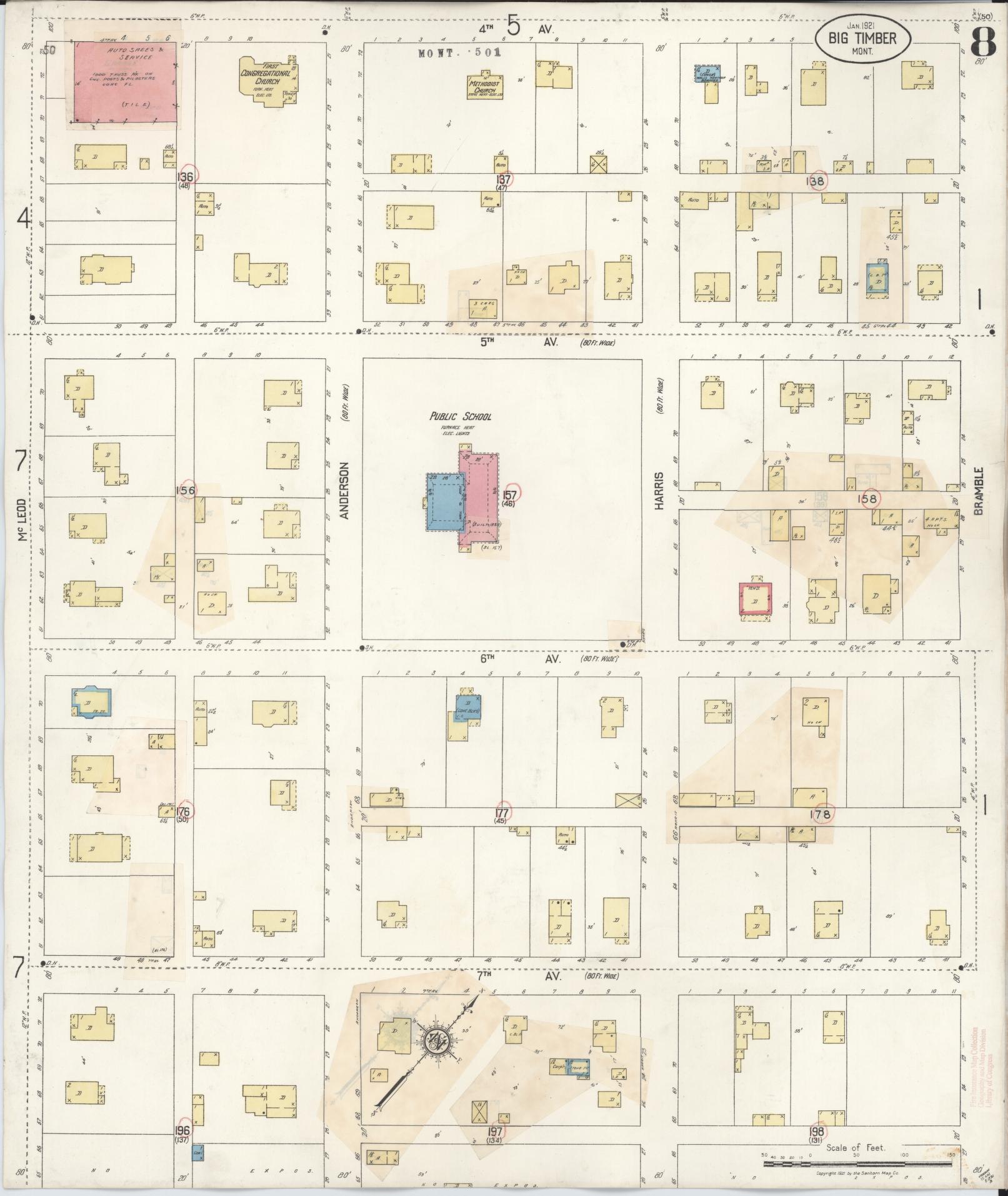 Sanborn Fire Insurance Map from Big Timber, Sweet Grass County, Montana (1938), Sheet #0008 - Historic Sanborn Fire Insurance Map Print, vintage old map wall art, antique decor, genealogy gift, Montana Montana map