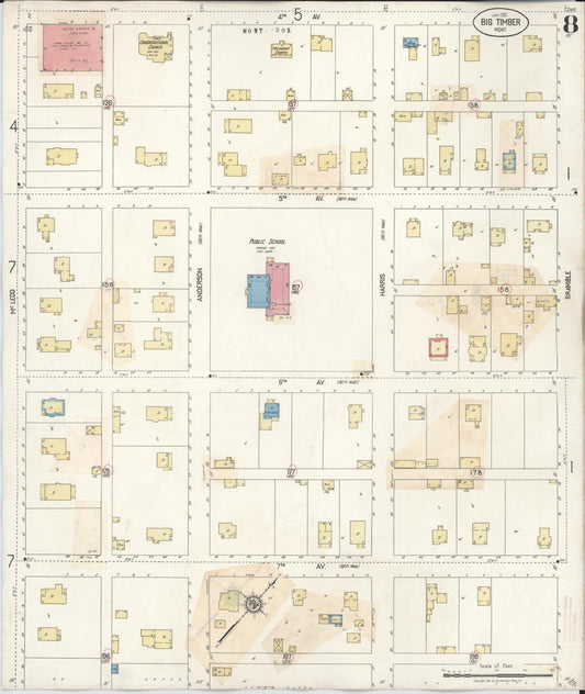 Sanborn Fire Insurance Map from Big Timber, Sweet Grass County, Montana (1938), Sheet #0008 - Historic Sanborn Fire Insurance Map Print, vintage old map wall art, antique decor, genealogy gift, Montana Montana map
