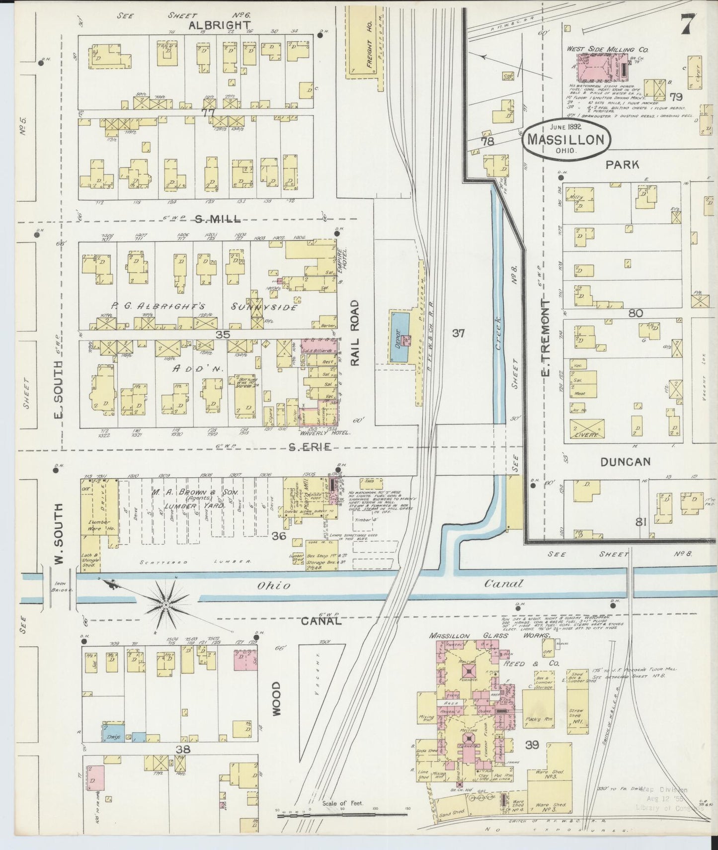 Sanborn Fire Insurance Map from Massillon, Stark County, Ohio (1892), Sheet #0007 - Historic Sanborn Fire Insurance Map Print, vintage old map wall art, antique decor, genealogy gift, Ohio Ohio map