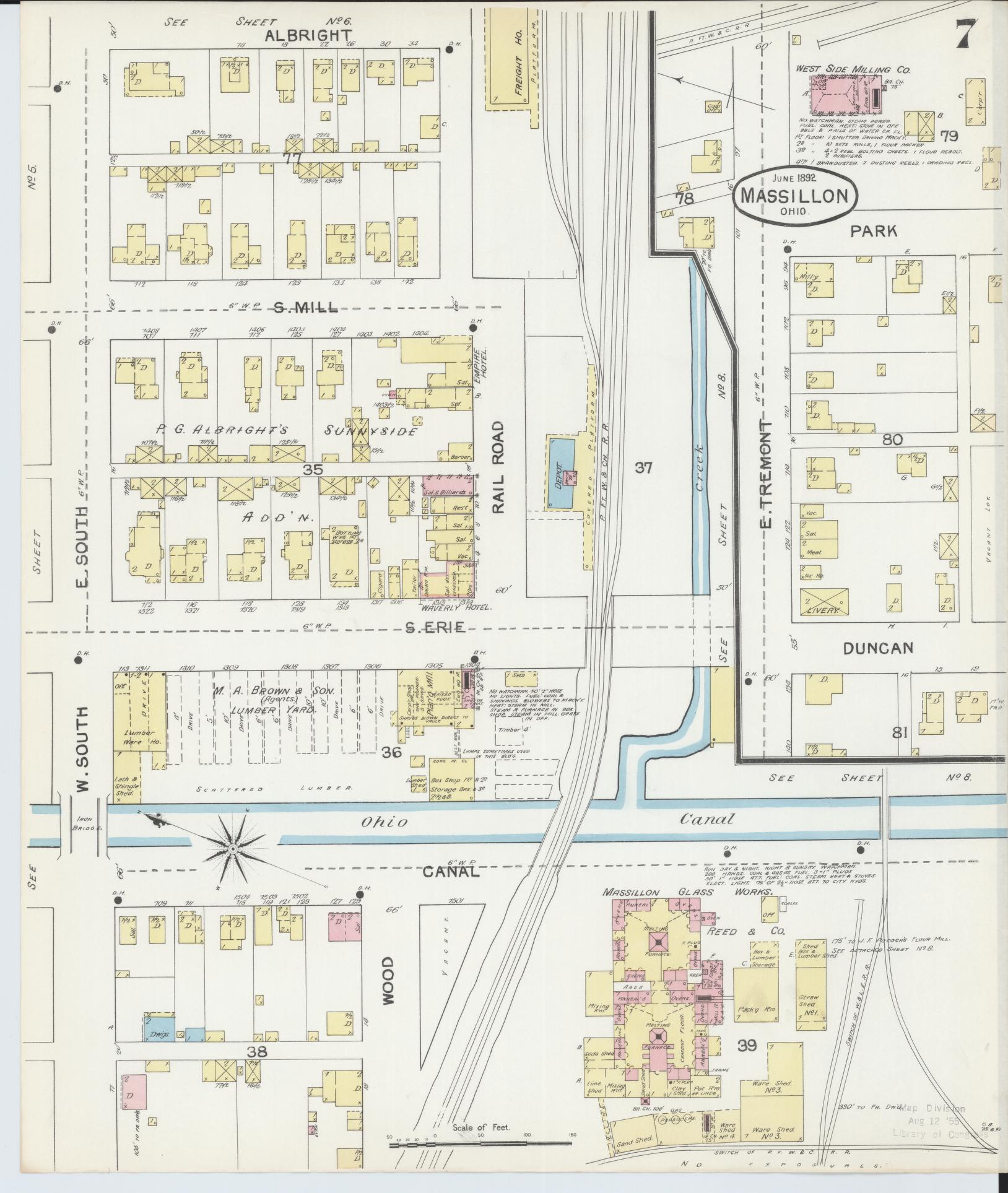 Sanborn Fire Insurance Map from Massillon, Stark County, Ohio (1892), Sheet #0007 - Historic Sanborn Fire Insurance Map Print, vintage old map wall art, antique decor, genealogy gift, Ohio Ohio map