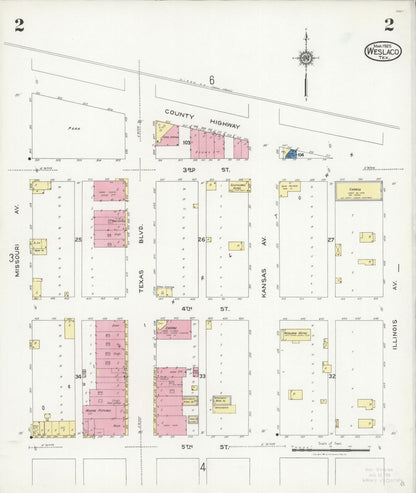 Sanborn Fire Insurance Map from Weslaco, Hidalgo County, Texas (1925), Sheet #0002 - Historic Sanborn Fire Insurance Map Print, vintage old map wall art, antique decor, genealogy gift, Texas Texas map