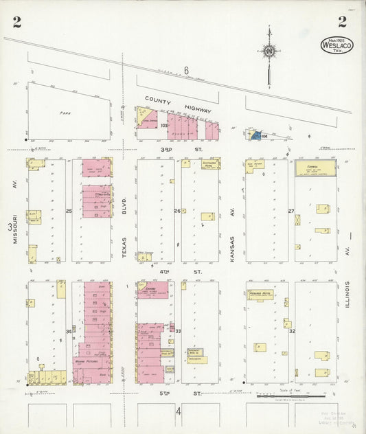 Sanborn Fire Insurance Map from Weslaco, Hidalgo County, Texas (1925), Sheet #0002 - Historic Sanborn Fire Insurance Map Print, vintage old map wall art, antique decor, genealogy gift, Texas Texas map
