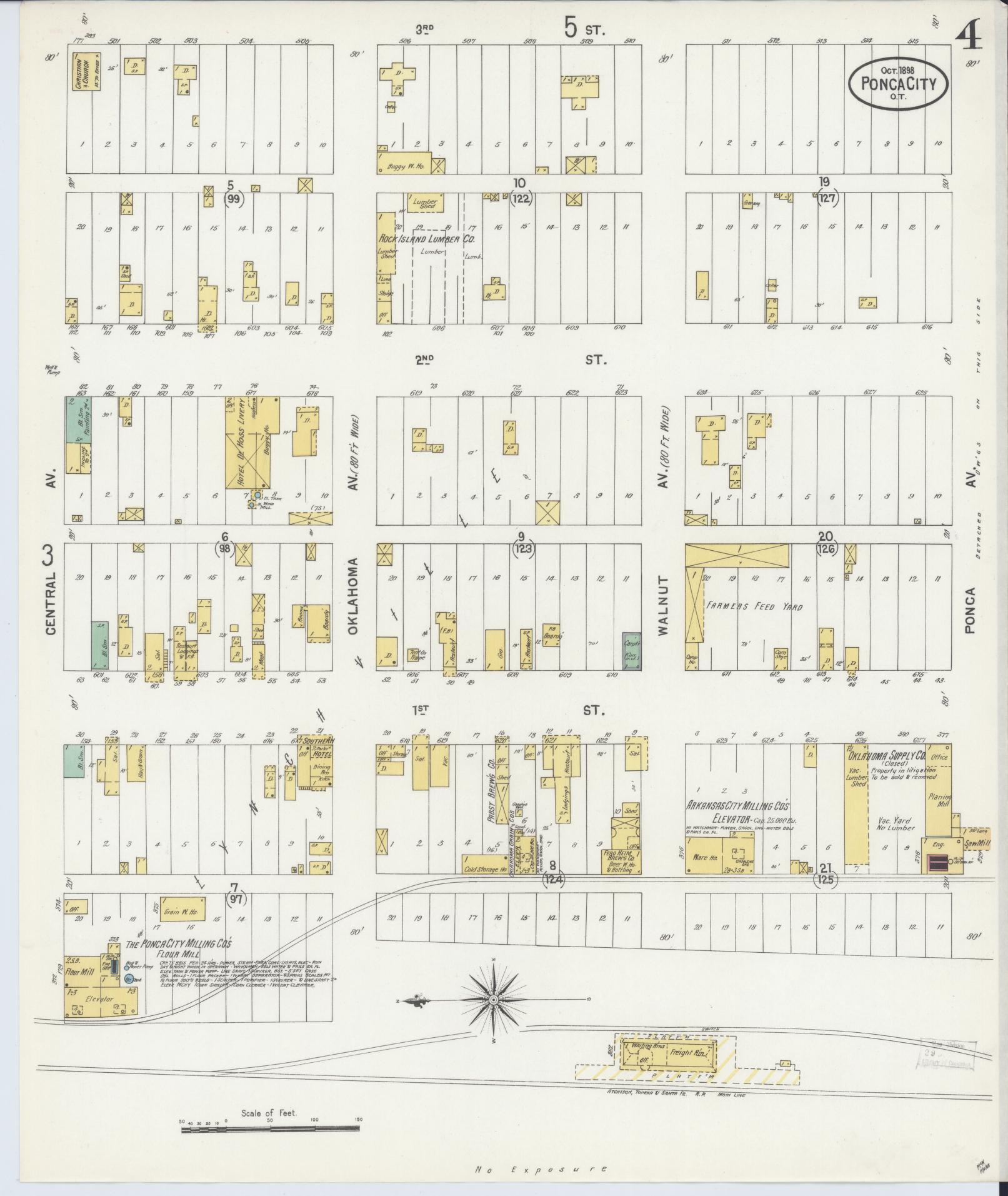 Sanborn Fire Insurance Map from Ponca City, Kay County, Oklahoma (1898), Sheet #0004 - Historic Sanborn Fire Insurance Map Print, vintage old map wall art, antique decor, genealogy gift, Oklahoma Oklahoma map