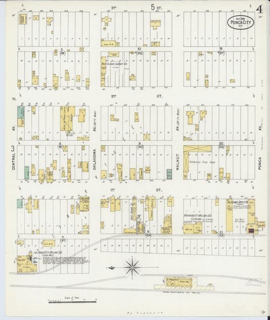 Sanborn Fire Insurance Map from Ponca City, Kay County, Oklahoma (1898), Sheet #0004 - Historic Sanborn Fire Insurance Map Print, vintage old map wall art, antique decor, genealogy gift, Oklahoma Oklahoma map