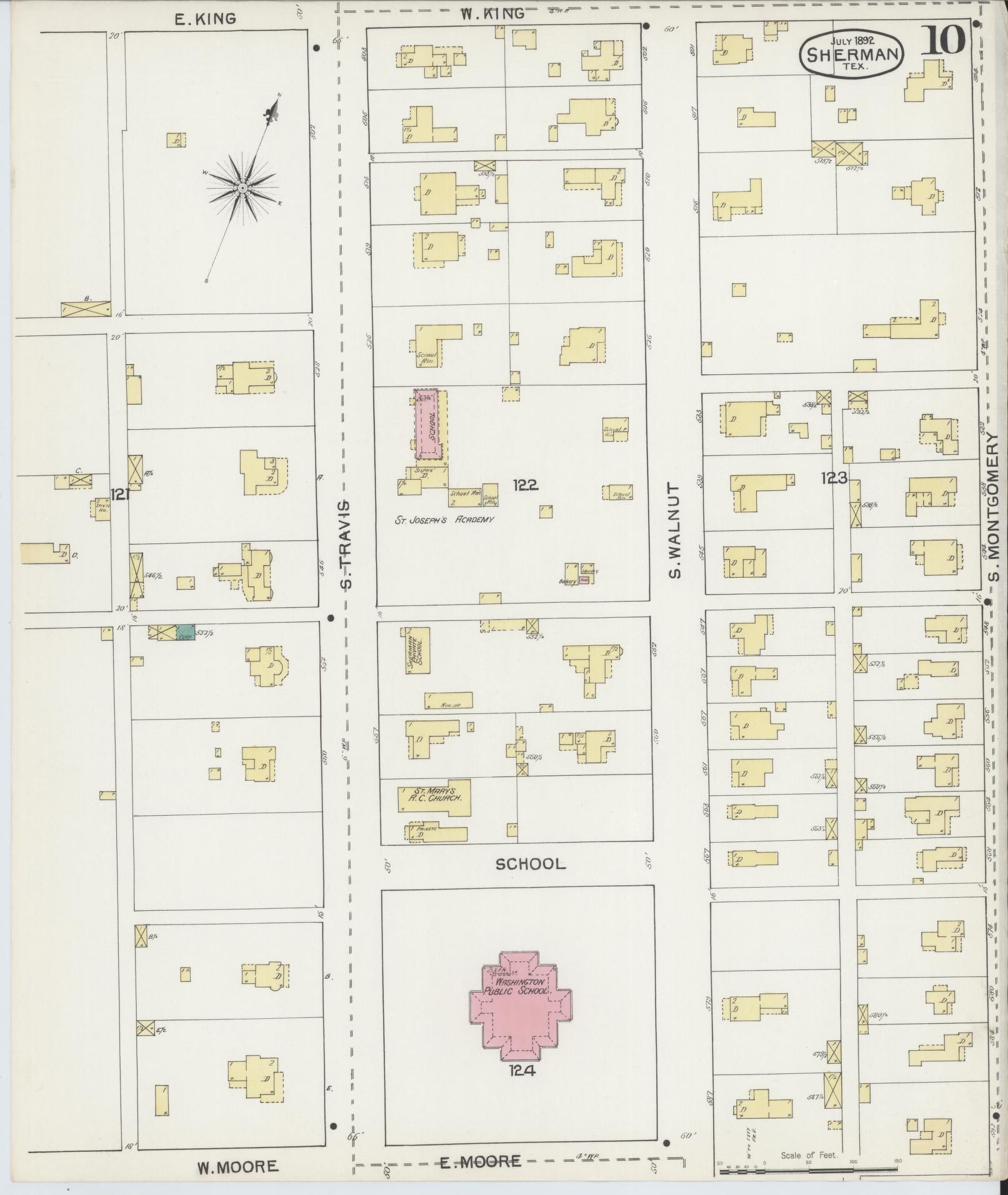 Sanborn Fire Insurance Map from Sherman, Grayson County, Texas (1892), Sheet #0010 - Historic Sanborn Fire Insurance Map Print, vintage old map wall art, antique decor, genealogy gift, Texas Texas map