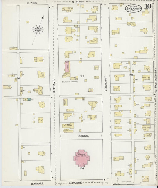 Sanborn Fire Insurance Map from Sherman, Grayson County, Texas (1892), Sheet #0010 - Historic Sanborn Fire Insurance Map Print, vintage old map wall art, antique decor, genealogy gift, Texas Texas map