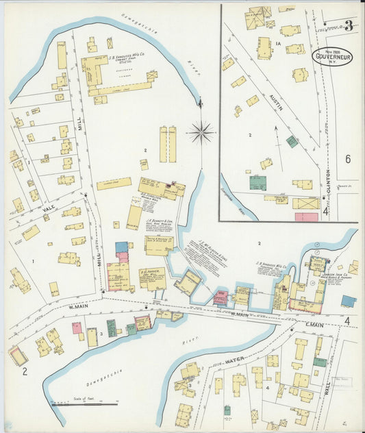 Sanborn Fire Insurance Map from Gouverneur, Saint Lawrence County, New York (1905), Sheet #0003 - Historic Sanborn Fire Insurance Map Print, vintage old map wall art, antique decor, genealogy gift, New York New York map