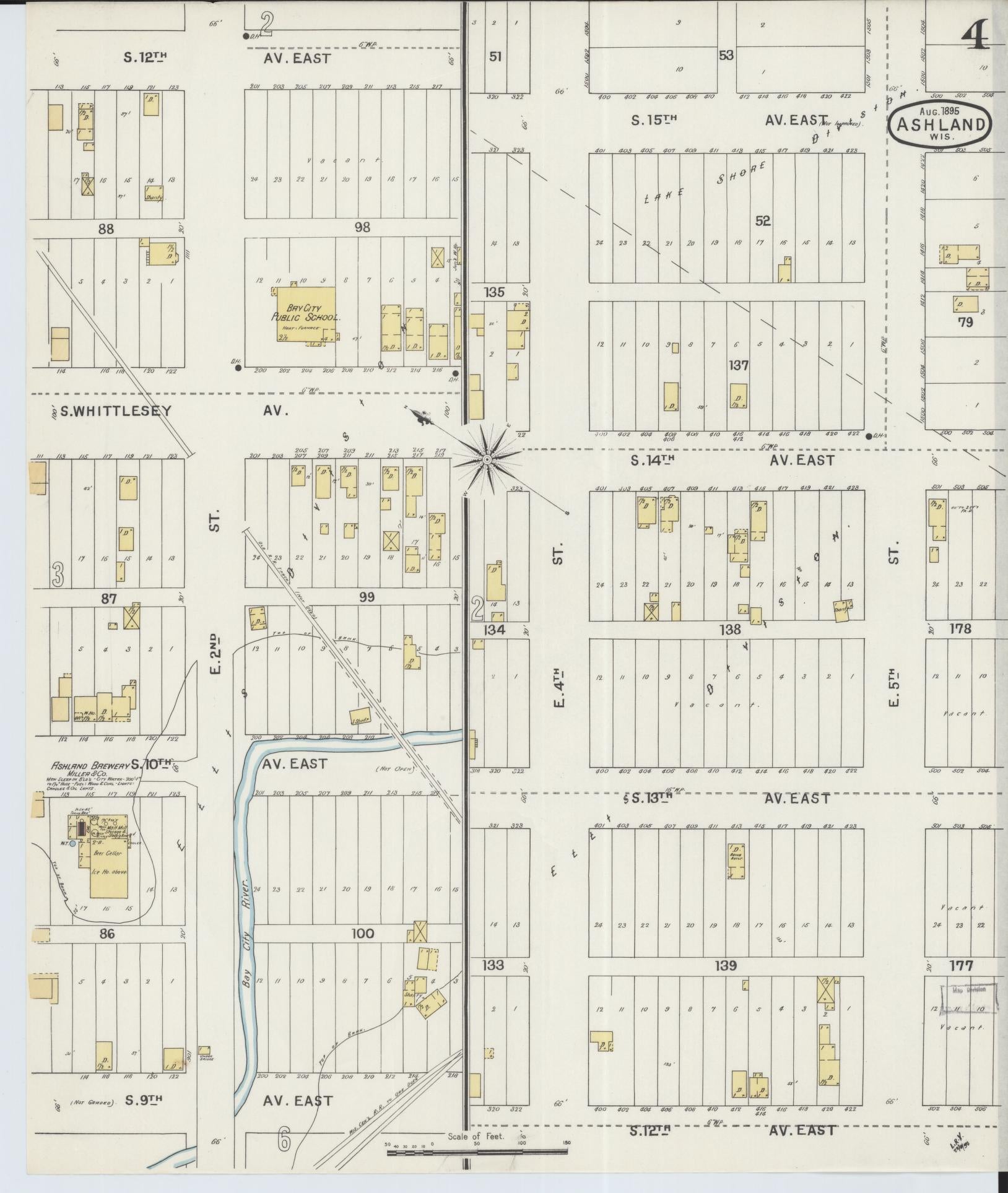 Sanborn Fire Insurance Map from Ashland, Ashland County, Wisconsin (1895), Sheet #0004 - Historic Sanborn Fire Insurance Map Print, vintage old map wall art, antique decor, genealogy gift, Wisconsin Wisconsin map