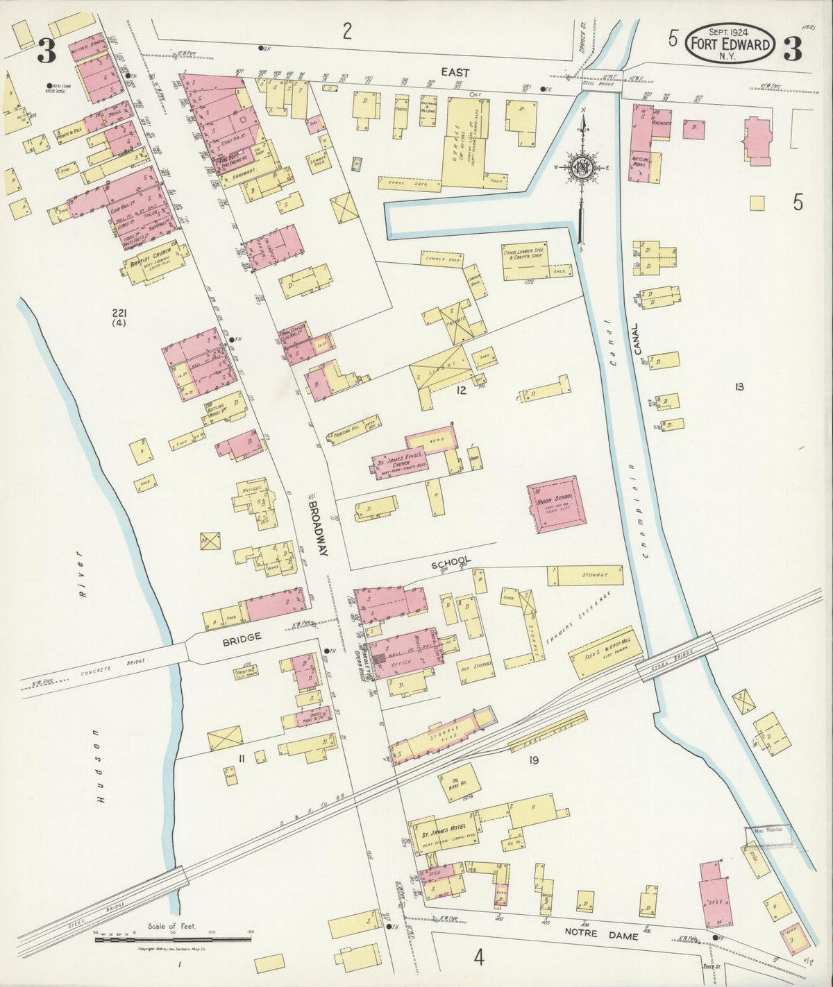 Sanborn Fire Insurance Map from Fort Edward, Washington County, New York (1924), Sheet #0003 - Complete Map Set gallery image, historic Sanborn map, vintage wall art, New York New York