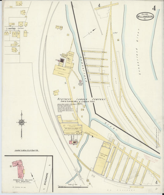 Sanborn Fire Insurance Map from Williamsburg, Whitley County, Kentucky (1913), Sheet #0004 - Historic Sanborn Fire Insurance Map Print, vintage old map wall art, antique decor, genealogy gift, Kentucky Kentucky map
