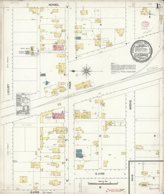 Sanborn Fire Insurance Map from Elk Grove, Sacramento County, California (1895), Sheet #0001 - Historic Sanborn Fire Insurance Map Print, vintage old map wall art, antique decor, genealogy gift, California California map