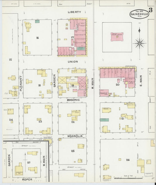 Sanborn Fire Insurance Map from Gainesville, Alachua County, Florida (1892), Sheet #0003 - Historic Sanborn Fire Insurance Map Print, vintage old map wall art, antique decor, genealogy gift, Florida Florida map