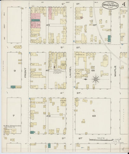 Sanborn Fire Insurance Map from Brainerd, Crow Wing County, Minnesota (1885), Sheet #0004 - Complete Map Set gallery image, historic Sanborn map, vintage wall art, Minnesota Minnesota