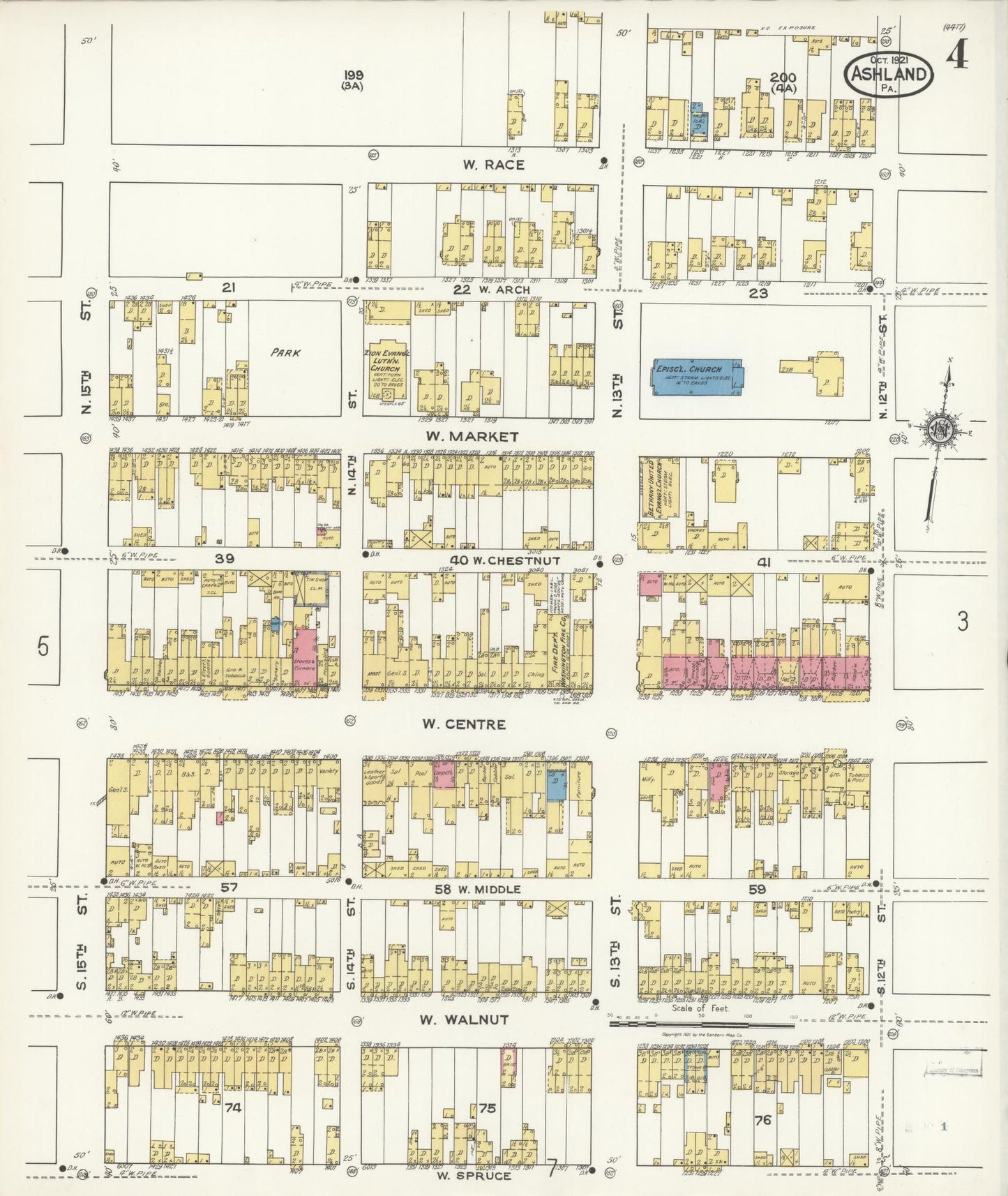 Sanborn Fire Insurance Map from Ashland, Schuylkill County, Pennsylvania (1921), Sheet #0004 - Historic Sanborn Fire Insurance Map Print, vintage old map wall art, antique decor, genealogy gift, Pennsylvania Pennsylvania map