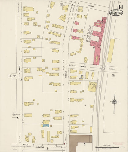 Sanborn Fire Insurance Map from Greenfield, Franklin County, Massachusetts (1922), Sheet #0014 - Complete Map Set gallery image, historic Sanborn map, vintage wall art, Massachusetts Massachusetts