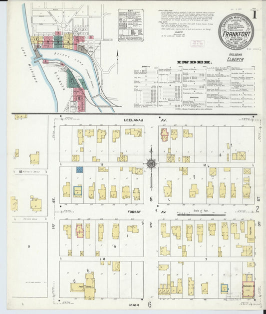 Sanborn Fire Insurance Map from Frankfort, Benzie County, Michigan (1911), Sheet #0001 - Historic Sanborn Fire Insurance Map Print, vintage old map wall art, antique decor, genealogy gift, Michigan Michigan map