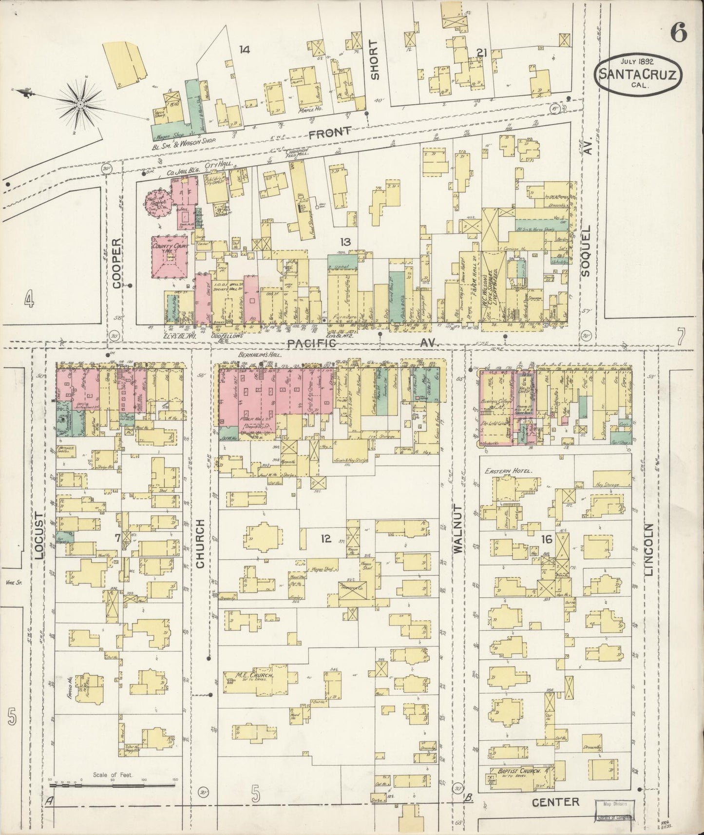 Sanborn Fire Insurance Map from Santa Cruz, Santa Cruz County, California (1892), Sheet #0006 - Complete Map Set gallery image, historic Sanborn map, vintage wall art, California California