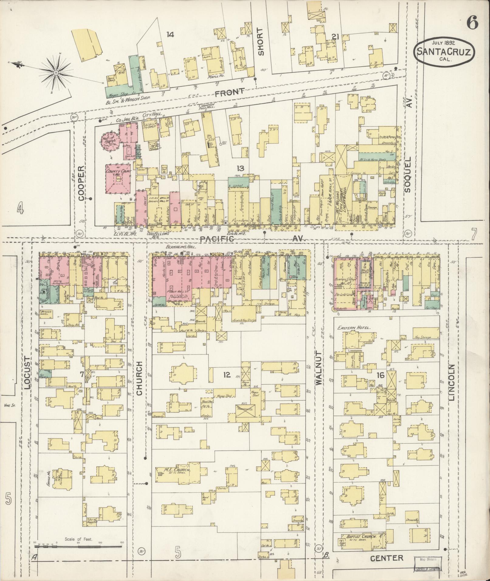 Sanborn Fire Insurance Map from Santa Cruz, Santa Cruz County, California (1892), Sheet #0006 - Complete Map Set gallery image, historic Sanborn map, vintage wall art, California California