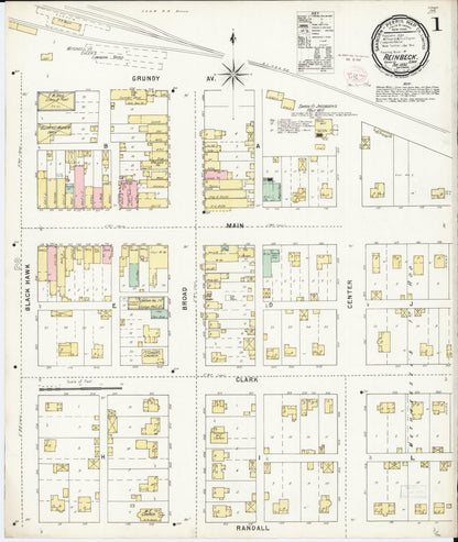 Sanborn Fire Insurance Map from Reinbeck, Grundy County, Iowa (1895), Sheet #0001 - Historic Sanborn Fire Insurance Map Print, vintage old map wall art