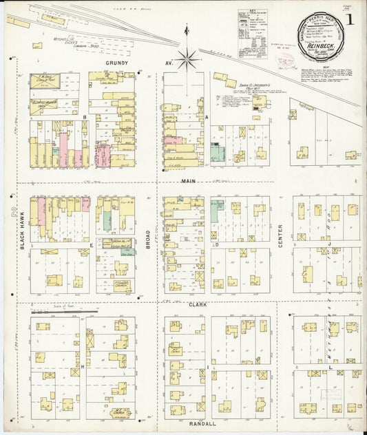 Sanborn Fire Insurance Map from Reinbeck, Grundy County, Iowa (1895), Sheet #0001 - Historic Sanborn Fire Insurance Map Print, vintage old map wall art