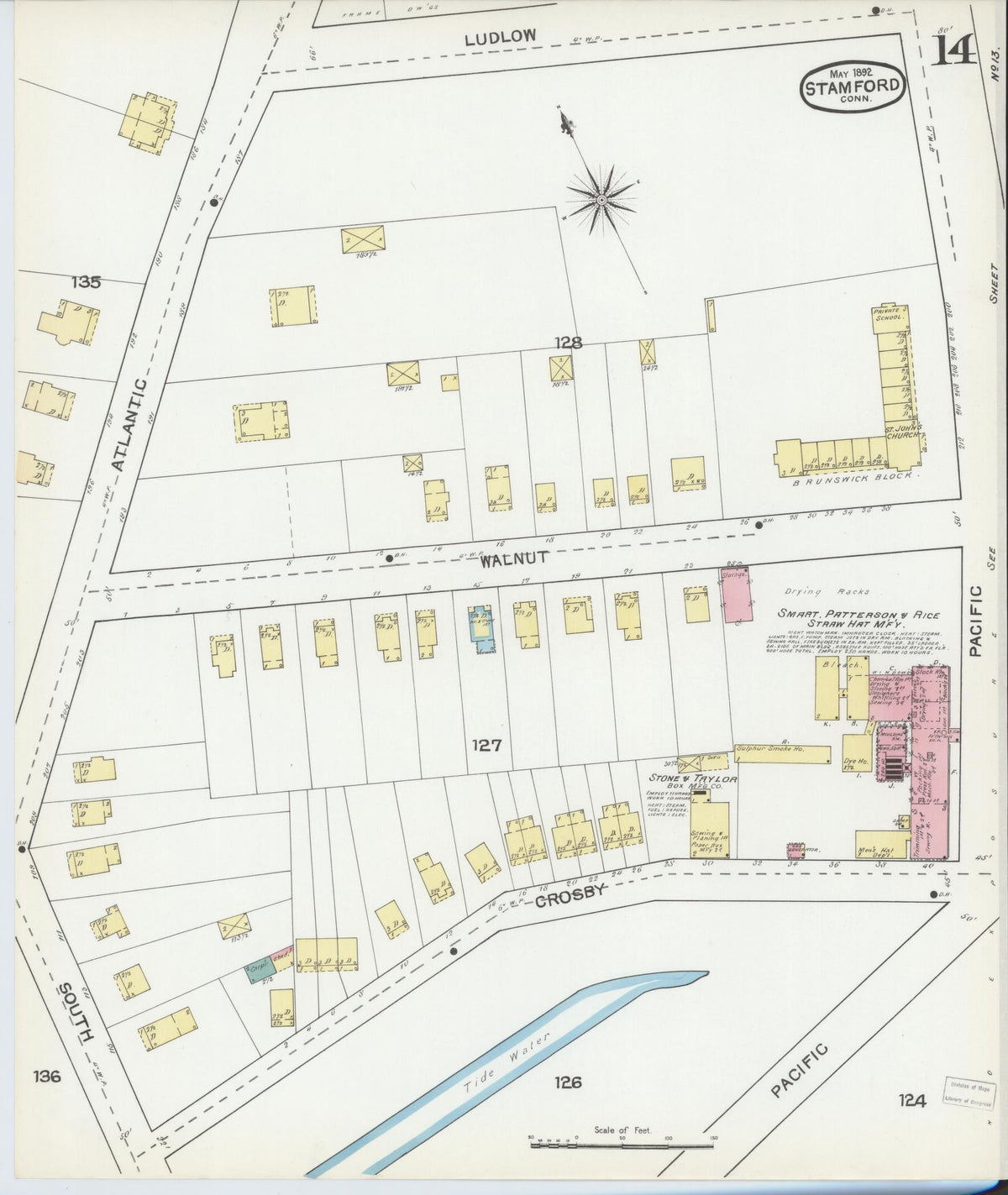 Sanborn Fire Insurance Map from Stamford, Fairfield County, Connecticut (1892), Sheet #0014 - Complete Map Set gallery image, historic Sanborn map, vintage wall art, Connecticut Connecticut