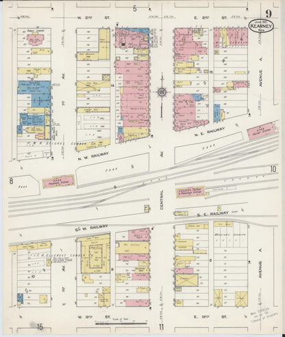 Sanborn Fire Insurance Map from Kearney, Buffalo County, Nebraska (1915), Sheet #0009 - Complete Map Set gallery image, historic Sanborn map, vintage wall art, Nebraska Nebraska