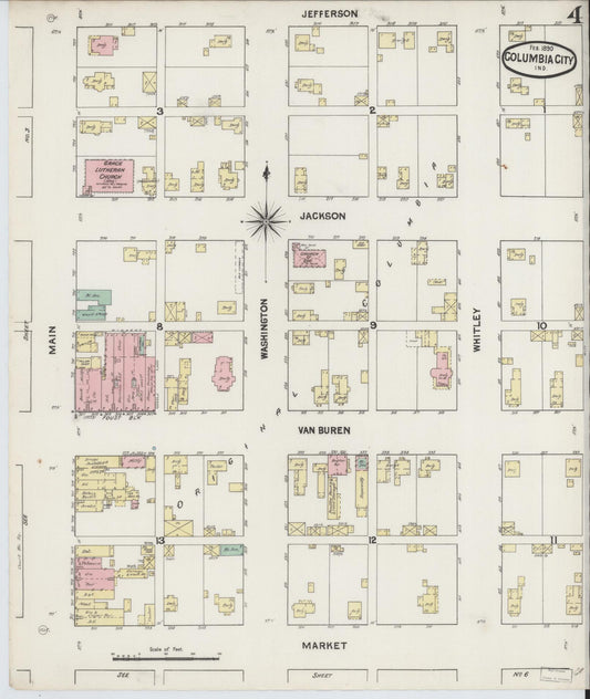 Sanborn Fire Insurance Map from Columbia City, Whitley County, Indiana (1890), Sheet #0004 - Historic Sanborn Fire Insurance Map Print, vintage old map wall art, antique decor, genealogy gift, Indiana Indiana map
