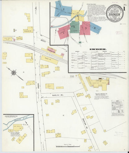 Sanborn Fire Insurance Map from Brandon, Rutland County, Vermont (1909), Sheet #0001 - Complete Map Set gallery image, historic Sanborn map, vintage wall art, Vermont Vermont