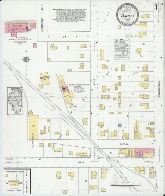 Sanborn Fire Insurance Map from Huntley, McHenry County, Illinois (1919), Sheet #0001 - Historic Sanborn Fire Insurance Map Print, vintage old map wall art, antique decor, genealogy gift, Illinois Illinois map
