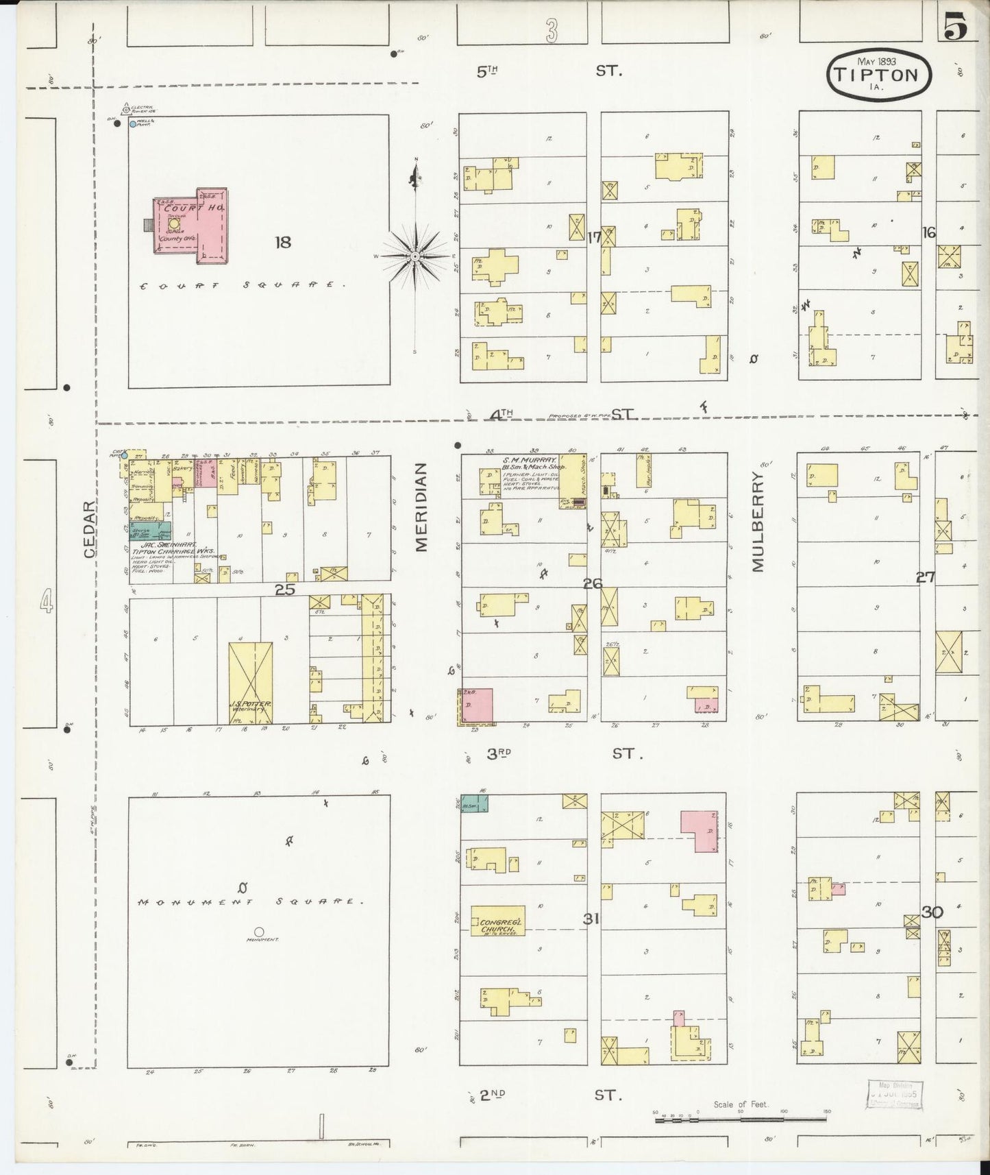 Sanborn Fire Insurance Map from Tipton, Cedar County, Iowa (1893), Sheet #0005 - Historic Sanborn Fire Insurance Map Print, vintage old map wall art
