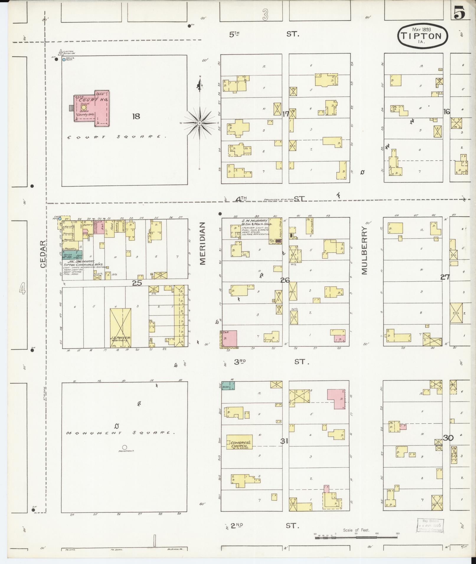Sanborn Fire Insurance Map from Tipton, Cedar County, Iowa (1893), Sheet #0005 - Historic Sanborn Fire Insurance Map Print, vintage old map wall art