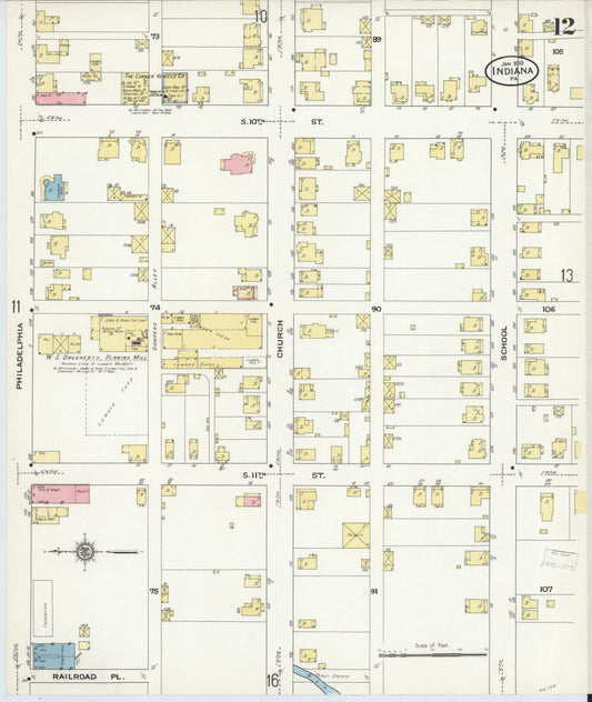 Sanborn Fire Insurance Map from Indiana, Indiana County, Pennsylvania (1910), Sheet #0012 - Historic Sanborn Fire Insurance Map Print, vintage old map wall art, antique decor, genealogy gift, Pennsylvania Pennsylvania map