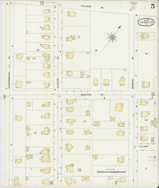 Sanborn Fire Insurance Map from Jamaica, Queens County, New York (1897), Sheet #0005 - Historic Sanborn Fire Insurance Map Print, vintage old map wall art, antique decor, genealogy gift, New York New York map