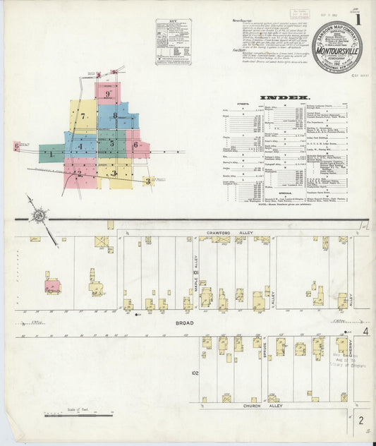 Sanborn Fire Insurance Map from Montoursville, Lycoming County, Pennsylvania (1912), Sheet #0001 - Complete Map Set gallery image, historic Sanborn map, vintage wall art, Pennsylvania Pennsylvania