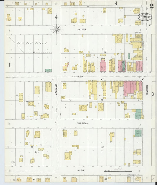 Sanborn Fire Insurance Map from Fremont, Newaygo County, Michigan (1899), Sheet #0002 - Historic Sanborn Fire Insurance Map Print, vintage old map wall art, antique decor, genealogy gift, Michigan Michigan map