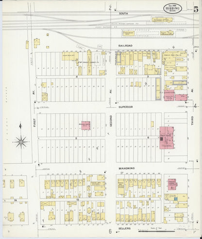 Sanborn Fire Insurance Map from Hibbing, Saint Louis County, Minnesota (1908), Sheet #0005 - Historic Sanborn Fire Insurance Map Print, vintage old map wall art, antique decor, genealogy gift, Minnesota Minnesota map