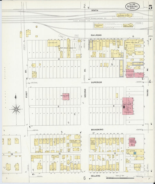 Sanborn Fire Insurance Map from Hibbing, Saint Louis County, Minnesota (1908), Sheet #0005 - Historic Sanborn Fire Insurance Map Print, vintage old map wall art, antique decor, genealogy gift, Minnesota Minnesota map