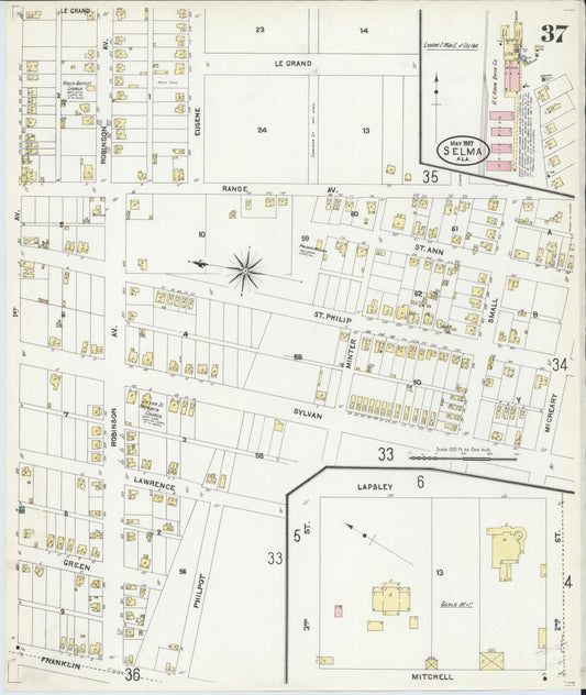 Sanborn Fire Insurance Map from Selma, Dallas County, Alabama (1907), Sheet #0037 - Historic Sanborn Fire Insurance Map Print, vintage old map wall art, antique decor, genealogy gift, Alabama Alabama map